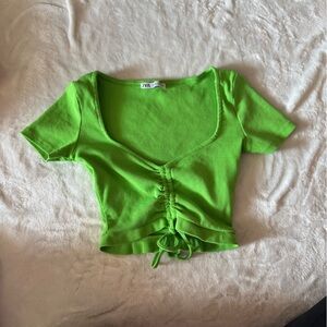 Zara Bright Green Ribbed Crop Top